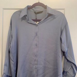 Brand New Light Blue Silk Effect Button Down Top
